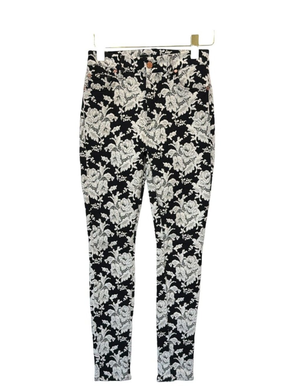 7 For All Mankind Black & White Floral Skinny Jeans Size 24